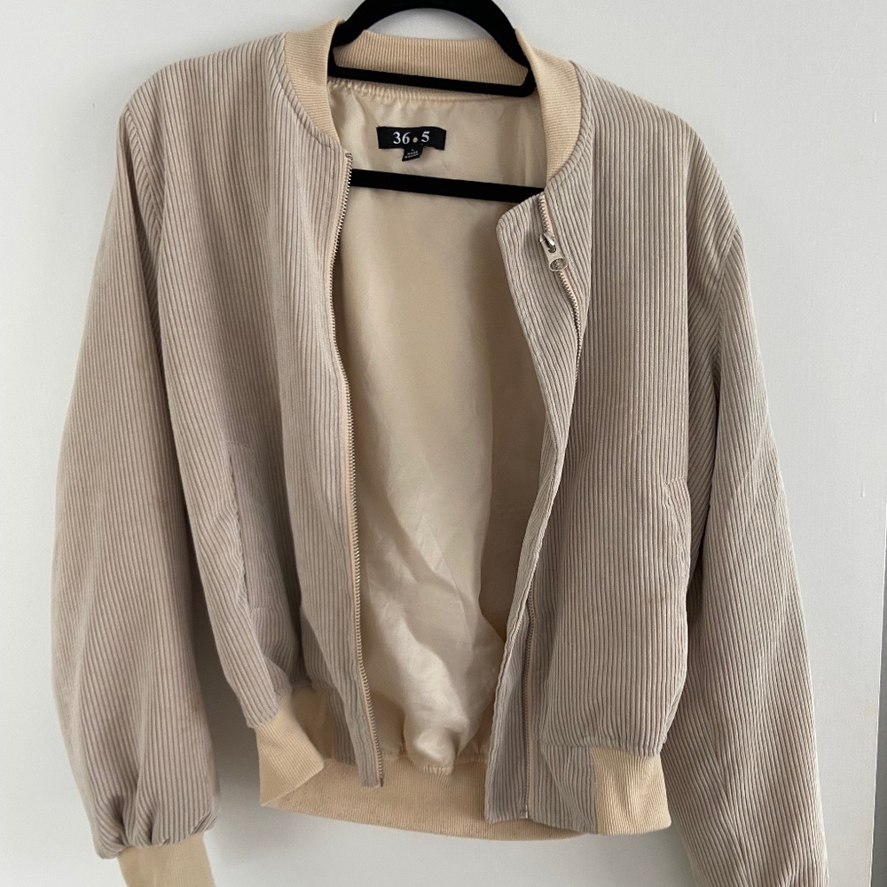 Vintage Corduroy Bomber Jacket - Grey/Beige